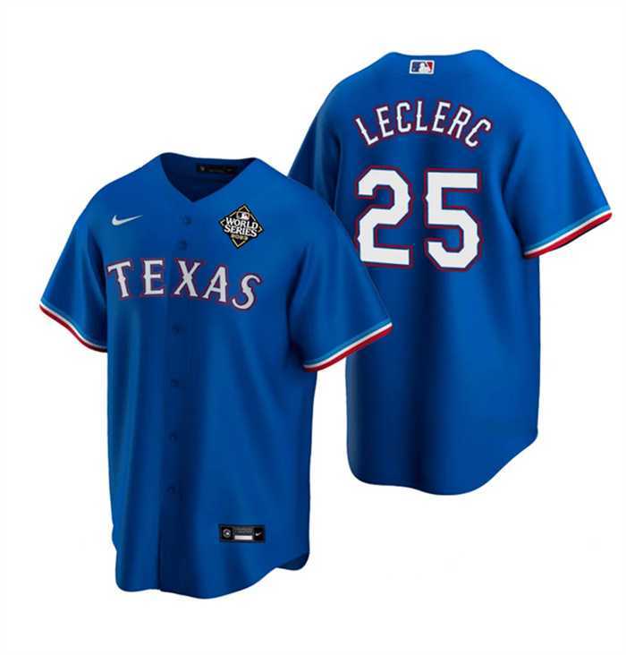 Mens Texas Rangers #25 Jose Leclerc Royal 2023 World Series Stitched Baseball Jersey Dzhi
